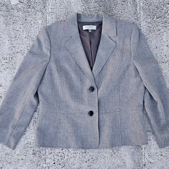 Kasper Women Blazer Two Button Long Sleeve Gray Coat Jacket Size 16 - Picture 2 of 9